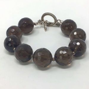 BARSE Faceted Faux Smoky Quartz Beaded Bracelet Sterling Silver Toggle Clasp